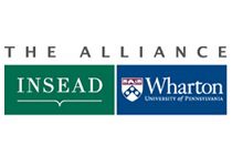 Logo representing the alliance between INSEAD and Wharton School of the University of Pennsylvania, featuring their names and logos.