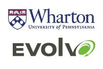 Logos of the Wharton School of the University of Pennsylvania and Evolv, featuring the Wharton shield and Evolv''s stylized text.