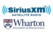 Logos of SiriusXM Satellite Radio and Wharton School of the University of Pennsylvania.