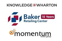 Logos for Knowledge@Wharton, Baker Retailing Center''s 10-year anniversary, and Momentum event group.